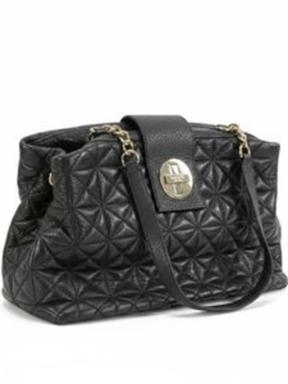 Kate Spade Quilted Black Leather Tote Handbag with Turn-Lock Accent